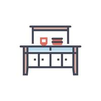 Flat illustration of a modern sideboard with tableware on White vector