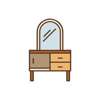 Charming cartoon dressing table with oval mirror illustration vector