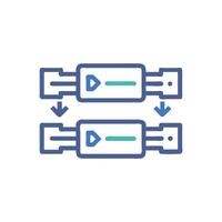Data synchronization process illustrated by a simplified diagram graphic vector