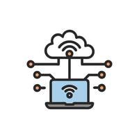 Laptop connecting to cloud with wireless technology illustration vector