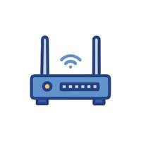 Blue wireless router icon with antennas and WiFi symbol vector