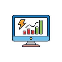 Computer screen displaying energy analysis, stock market or performance vector