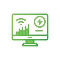 Green desktop computer screen displaying data and energy symbol vector