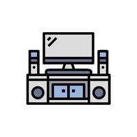 Flat design TV setup with speakers and cabinet vector