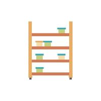 Colorful boxes on a wooden shelf, simple geometric design vector
