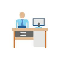 Office worker behind the desk with the computer screen vector
