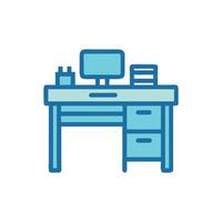 Flat icon illustration of a desk with computer screen vector