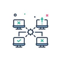 Network connection icon showing computers with mixed connection status vector