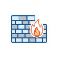 Security Firewall Icon Illustration with Flames, Data Protection vector
