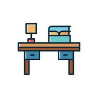 Minimalist cartoon desk setup with books and lamp vector