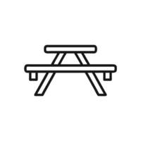 Simple picnic table line icon against a White Background vector