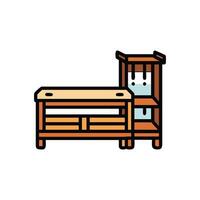 Flat Workbench with Shelves Icon on White Background vector