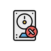 Hard drive icon marked with failure, flat design style vector