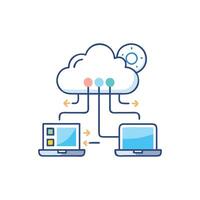 Connected network with cloud server and computers data flow vector