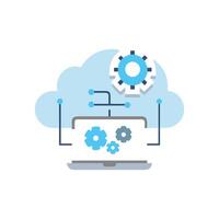 Cloud computing connection with laptop and gear icons system vector