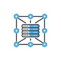 Centralized data server network connecting multiple interconnected hexagonal nodes vector