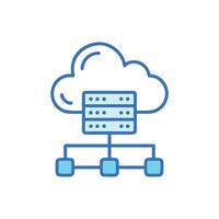 Blue schematic cloud computing database with connected nodes concept vector