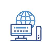 Global Network Connection Icon with Blue Computer Illustration vector