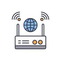 Flat design wireless router with global internet connection icon vector