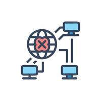 Network connection failure with red cross over globe symbol vector