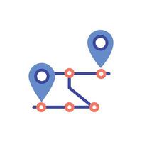 Flat illustration of route with blue pointers and circles vector