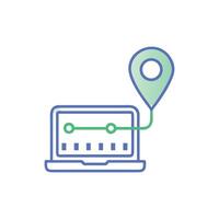 Laptop with location point showing direction of a route vector