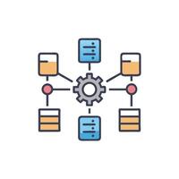 Decentralized system with data server connections in flat design vector
