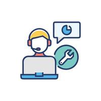 Technical Support Assistant Icon with Tools and Analytics Data vector