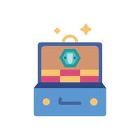 Treasure chest with gem and sparkles in flat style vector