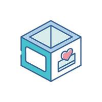 Isometric illustration of open box with heart sticker detail vector