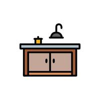 Stylized cabinet with countertop and two objects on top vector