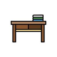 Flat design desk with drawers and stack of books vector