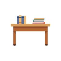 Stylized wooden table with stacks of books on top vector