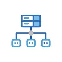 Blue servers connected to data nodes network diagram illustration vector
