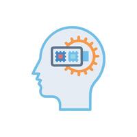 AI brain processes data with gear and circuits illustration vector