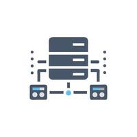 Network server rack connected to system infrastructure design vector