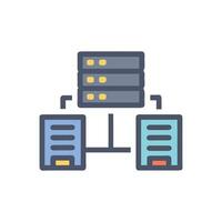 Network infrastructure with server rack and connected office buildings vector