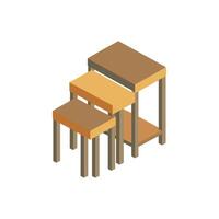 Isometric nesting tables stacked against black backdrop in neutral colors vector