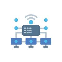 Network communication flat illustration with connected devices, White Background vector