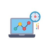 Laptop with financial chart and clock showing time value vector