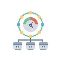 Performance monitoring icon connecting gauge to multiple data sources vector