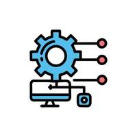 Minimalist process illustration featuring a gear and three circles vector