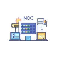 Network Operations Center illustration showing a central monitoring system vector
