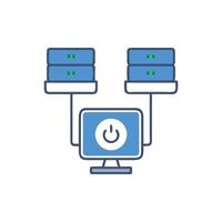 Computer network with servers and power button illustration graphic vector