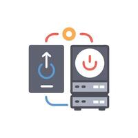 Simplified graphics represent server and upload communication concept vector