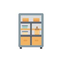 Cartoon style shelving unit with assorted containers and drawers vector