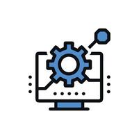 Blue gear on computer screen symbolizing system settings adjustment vector