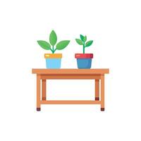 Two potted plants on a table against White Background vector
