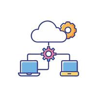 Cartoon network connecting computer system through server cloud computing vector
