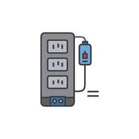 Power outlet with surge protector connected to a device vector
